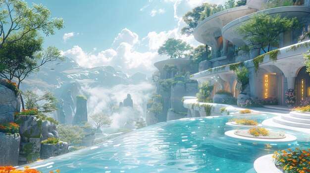 Futuristic Digital World Concept with Lush Scenery