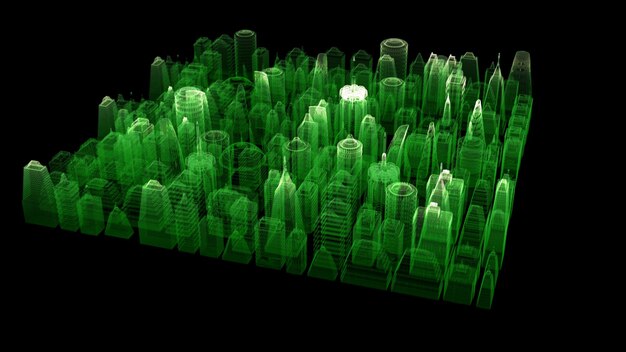 Photo futuristic digitally generated 3d holographic city in 360 degree rotation with hi-light scanning