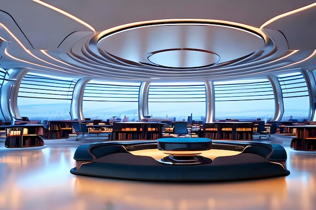 Futuristic dining hall for modern building