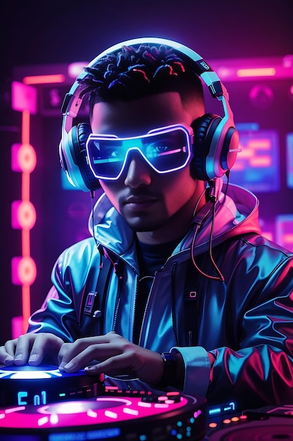 Futuristic DJ with neon lights