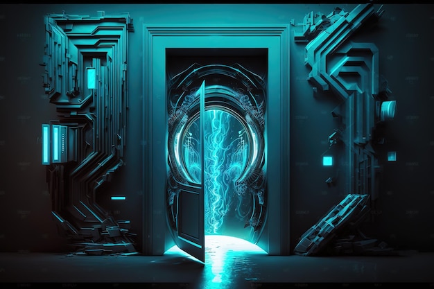 Futuristic door in cyber spaceFuturistic modern illustration Innovative technologies Generative ai