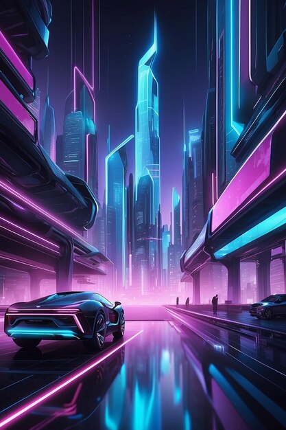 Futuristic dreamscape exploring a world of gleaming metal neon lights and skyhigh innovation