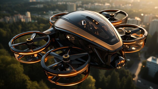 Futuristic drone hovering mid air icon isolated