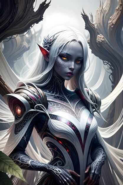 futuristic drow dark elf with glowing eyes