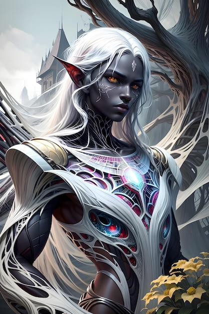 futuristic drow dark elf with glowing eyes