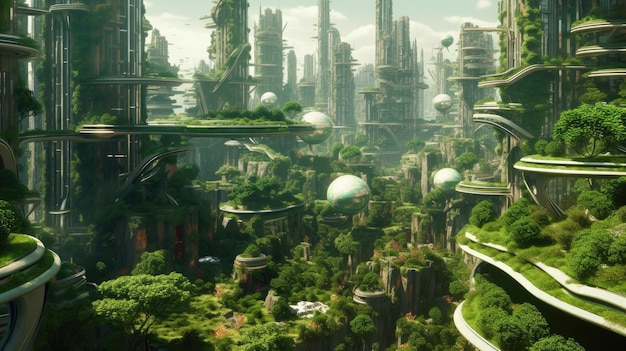 Premium AI Image | Futuristic eco building city go green concept ...