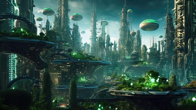 Futuristic eco building city go green concept generated ai