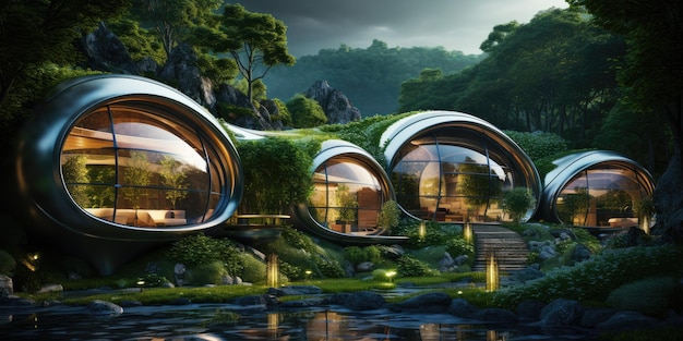 Futuristic eco building design city of the future Generative AI