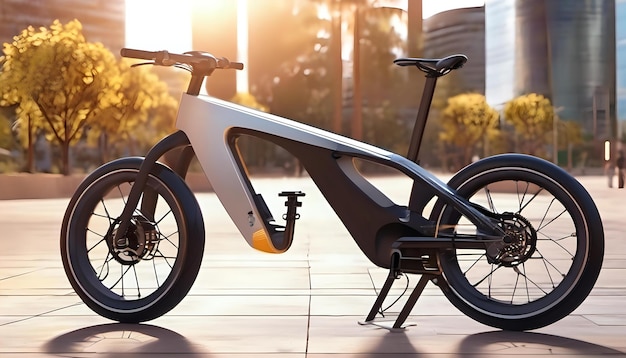 Foto una bicicletta elettrica futuristica parcheggiata in una stazione di ricarica solare
