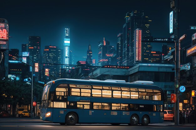 Futuristic electric bus Rides down the street