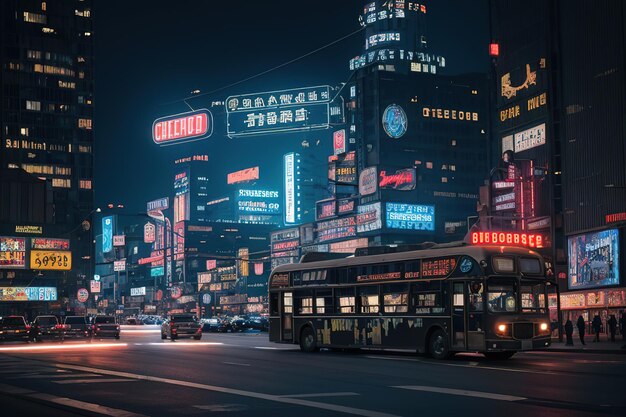 Futuristic electric bus Rides down the street