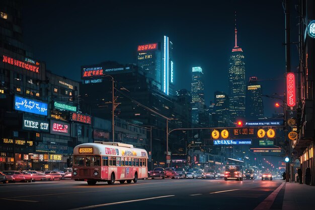 Futuristic electric bus Rides down the street