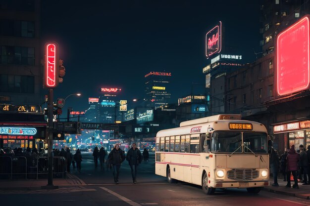 Futuristic electric bus Rides down the street