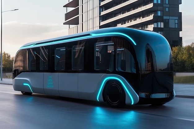 Футуристический электробус с элегантным дизайном и футуристическими характеристиками на городских улицах