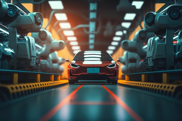 Futuristic electric car production line Generative ai