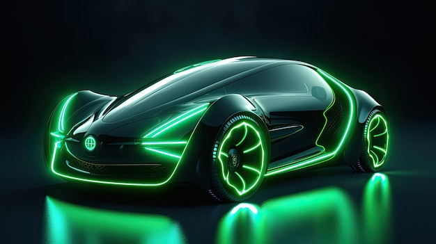 A futuristic electric car with motion green lighting Automotive innovation and technology concepts Generative Ai