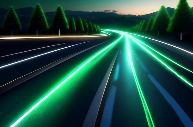 Futuristic electric vehicle technology 3d rendering on neon highway ai generated