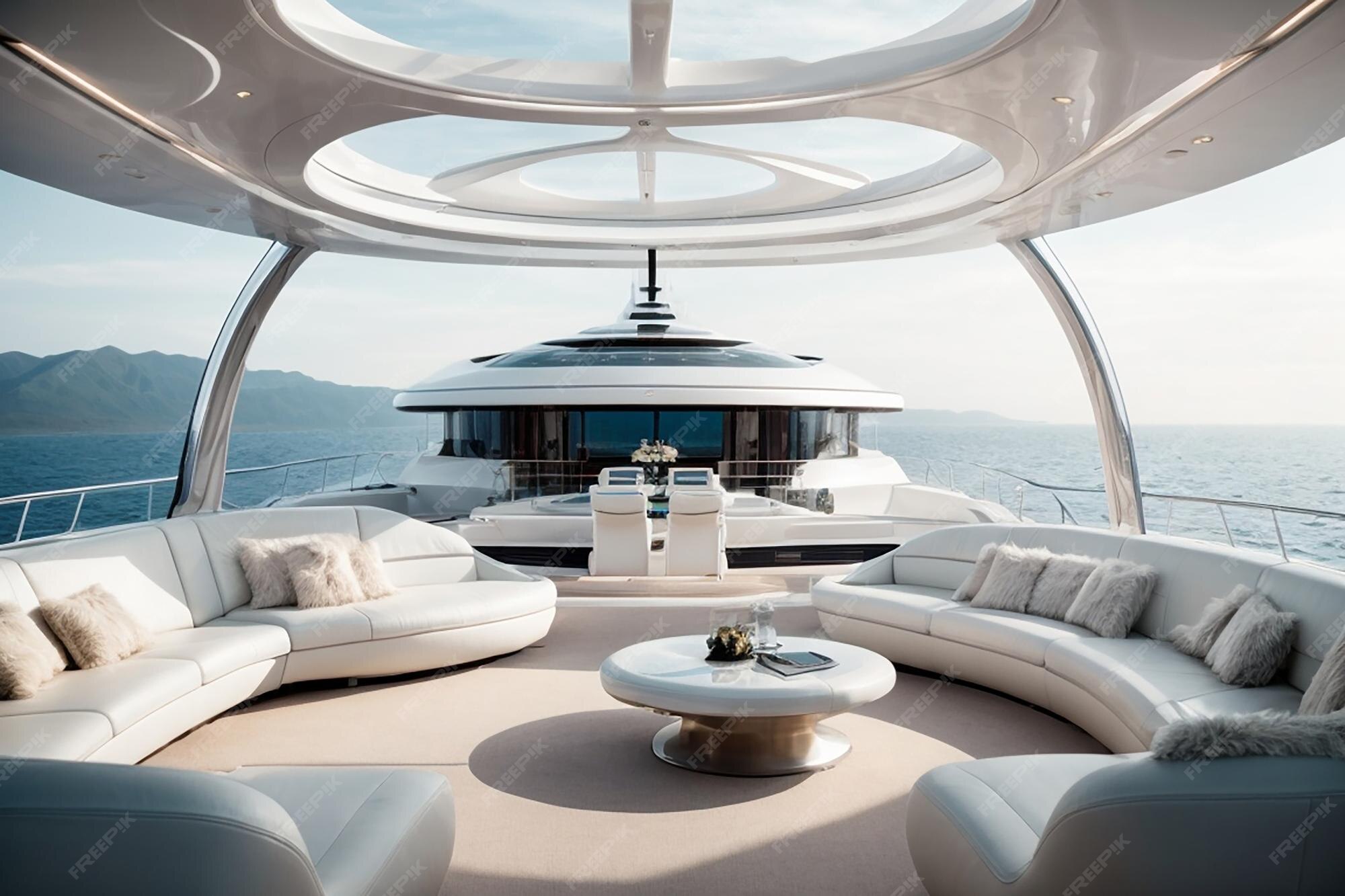 Premium AI Image Futuristic Elegance Aboard the Ultimate Yacht Blue