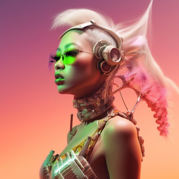 Futuristic elegance cyberpunk women afrocentric beauty and eclectic fashion portraits