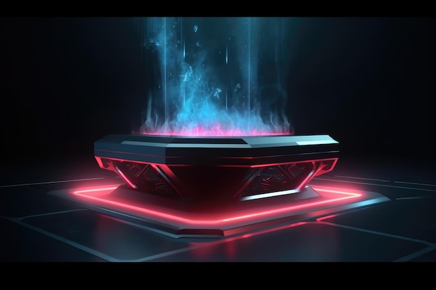 Futuristic Empty Podium Stage with Smoke and Neon Light