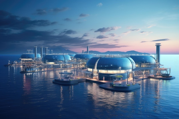 Futuristic environmentally friendly power plant of the future in the ocean Revolutionizing Water