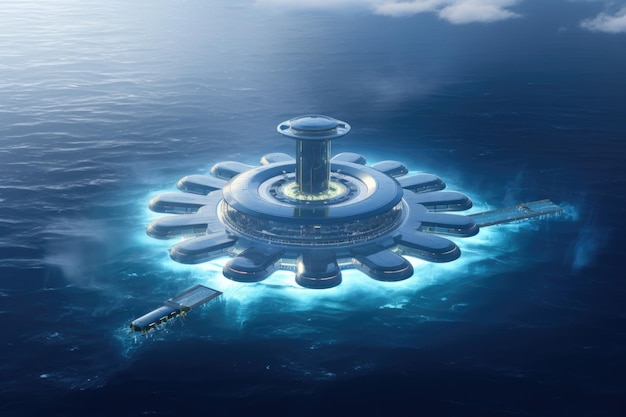 Futuristic environmentally friendly power plant of the future in the ocean Revolutionizing Water