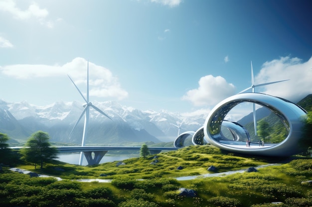 Futuristic environmentally friendly power plant of the future