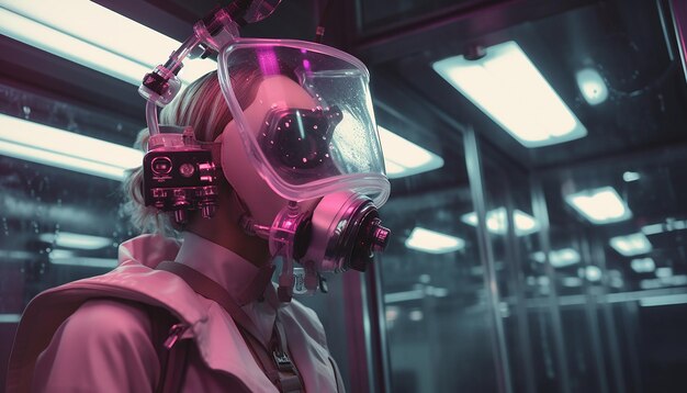 未来的な伝染病の写真撮影 未来のためのクリエイティブなマスクデザイン