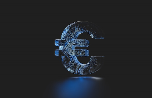 Futuristic euro cent digital currency. digital money 3d icon.