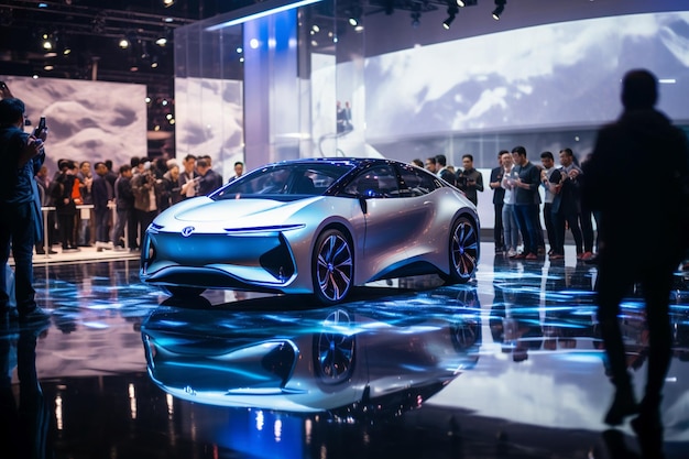 Foto fotografia futuristica di auto elettriche al motor show