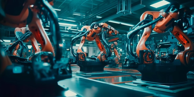 Photo futuristic factory with advanced machinery and robots working alongside human workers generative ai