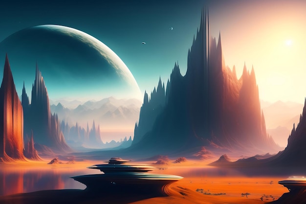 Futuristic fantasy landscape scifi landscape