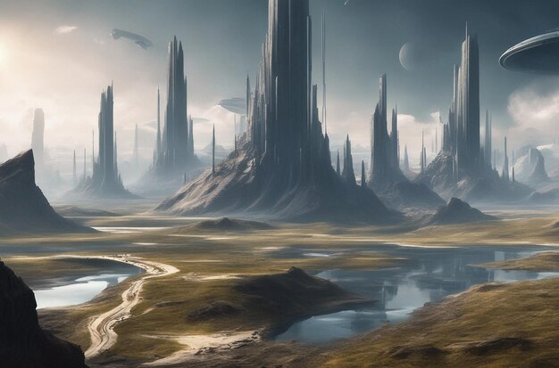 Futuristic fantasy landscape scifi landscape