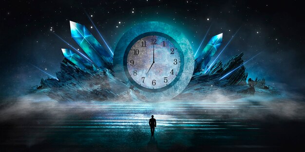 futuristic fantasy night landscape with abstract landscape moonlight shine dark natural scene
