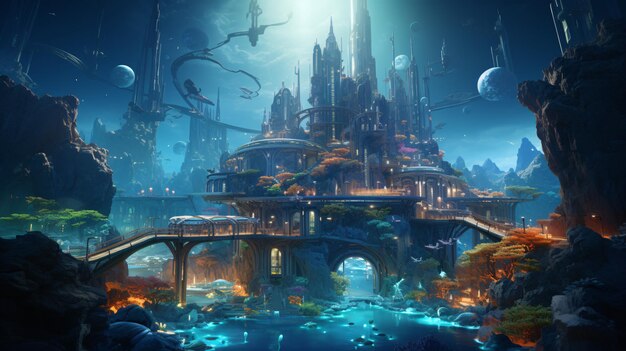 Futuristic fantasy realmhidden beneath the wavesripe for discovery and adventure