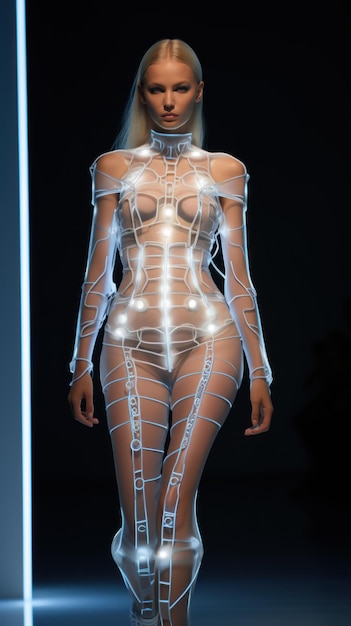 Фото Футуристическая мода led-встроенное платье на высокотехнологичной взлетно-посадочной полосе
