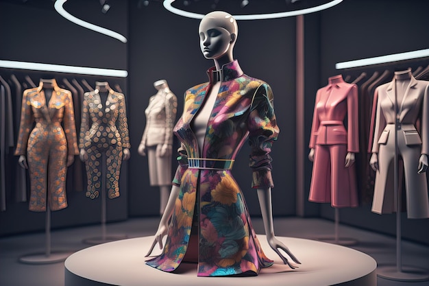 Futuristic fashion mannequin in the store ai generative