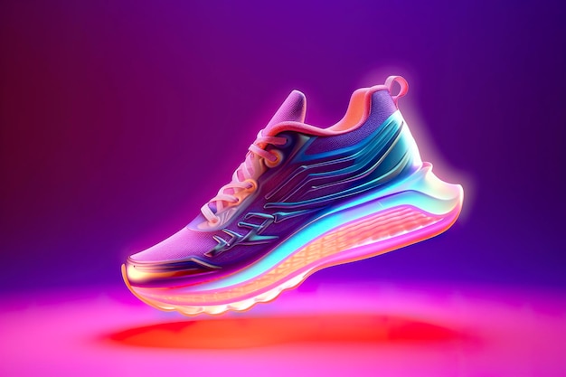 Futuristic fashion original sneakers Future design of stylish sports shoes with neon glow futuristic urban aesthetics Sportswear style and fashion tomorrow footwear AI Generative