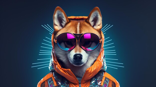 Futuristic fashion portrait of shiba dog generative