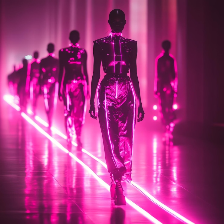 Photo futuristic fashion show with models in neonlit attire