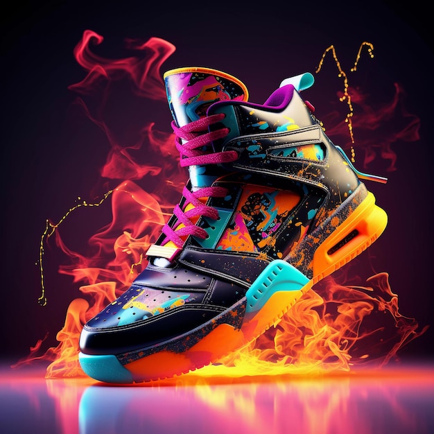 Futuristic fashion sneakers on vivid abstract background