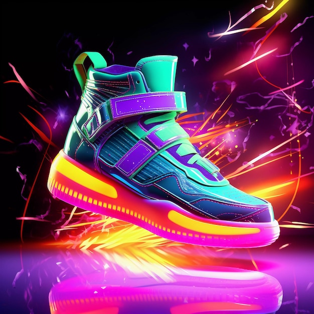 Futuristic fashion sneakers on vivid abstract background