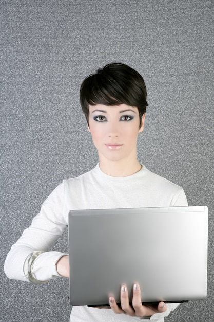 Futuristic fashion student businesswoman laptop