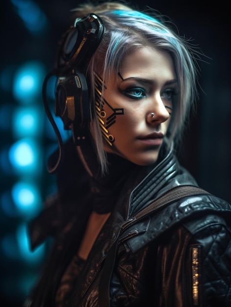 Futuristic Female Cyberpunk Fashion Portrait Generative Ai