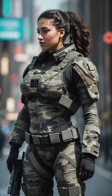 Futuristic female cyborg soldier