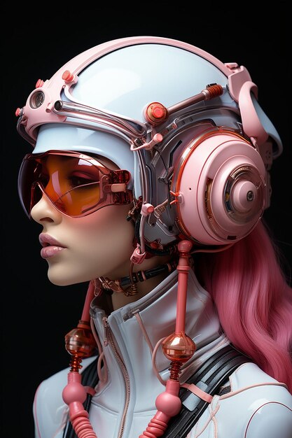 Photo the futuristic female has a pink hair and purple visor in the style of baroque inspired sculptures