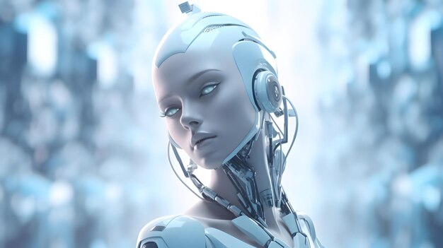 Футуристический женский робот с искусственным интеллектом