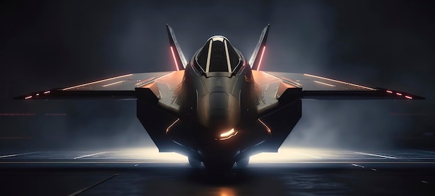 Futuristic fighter jet concept with laser guns and LEDlit wings Generative AI