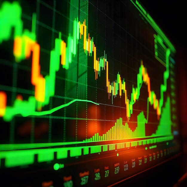 futuristic financial chart high tech trading visualization with glowing lines and data points