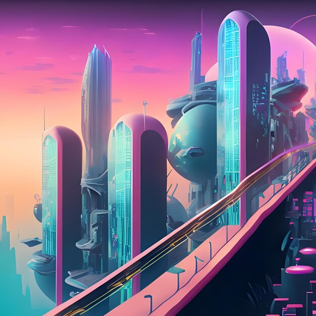 Photo a futuristic floating cityscape with skyscrapers interconnected by transparent walkways